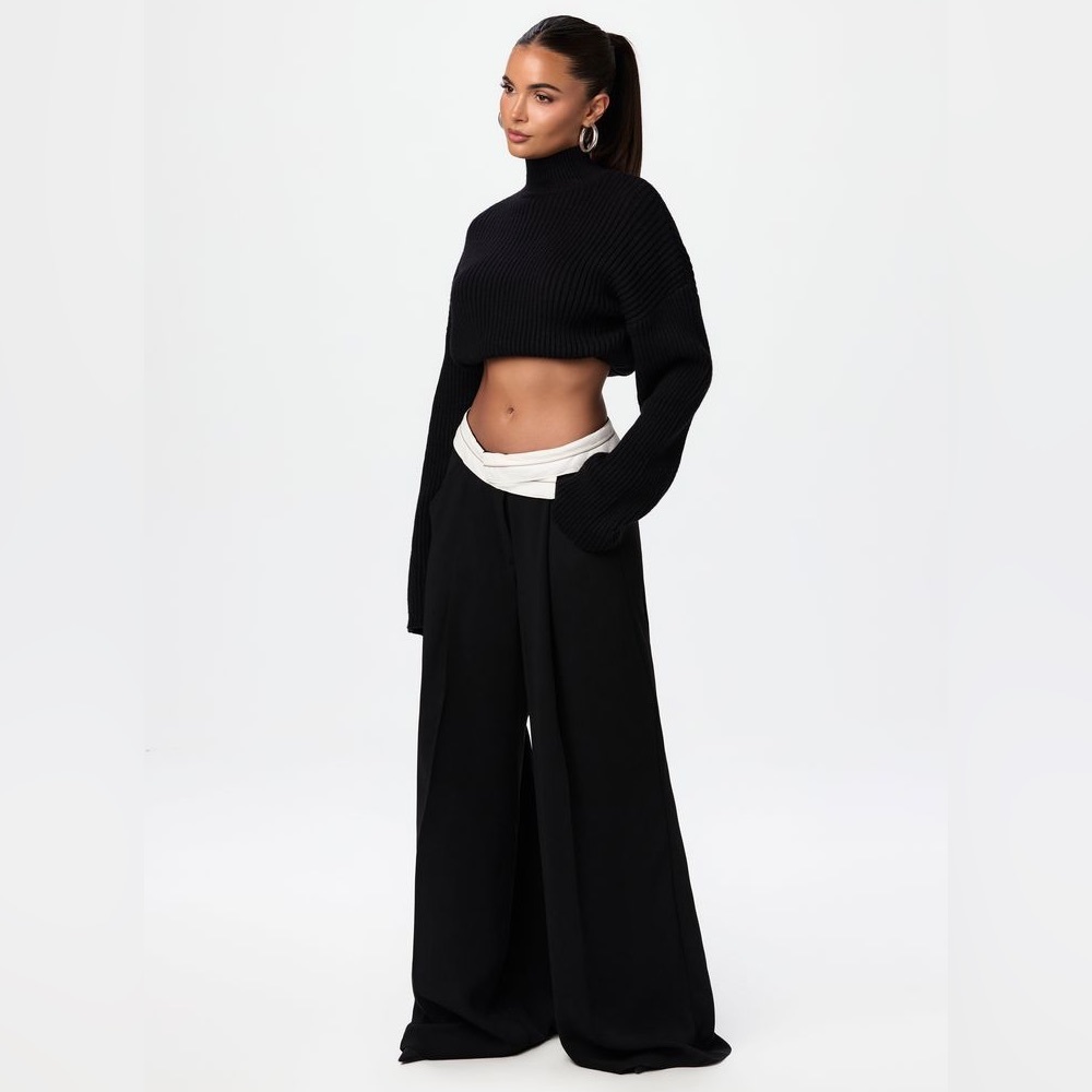 Naked Wardrobe Contrast V-Waist Palazzo Pants